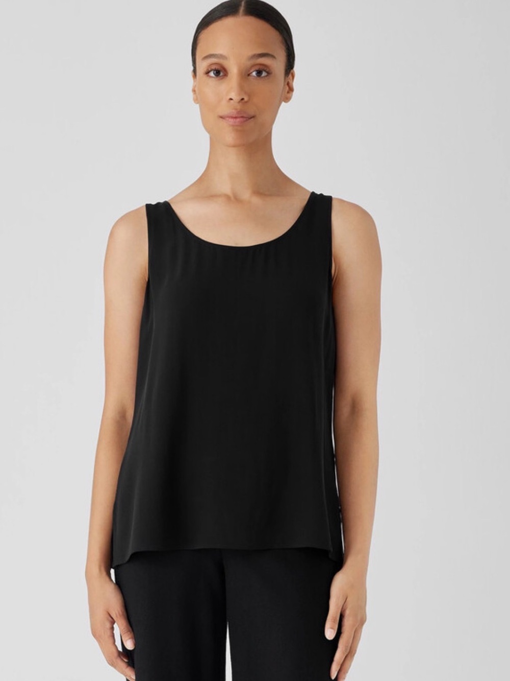 Eileen Fisher Black Silk Scoop Neck Tank Top